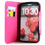 Wholesale LG G3 Flip Leather Wallet Case with Strap (Hot Pink)